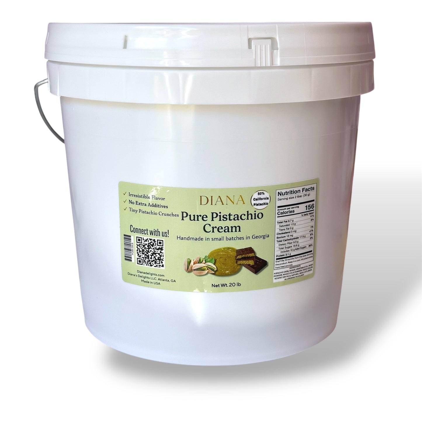 20 lb PISTACHIO CREAM, 50% pistachio, 2 gallon bucket, Perfect cream for Dubai chocolate and more