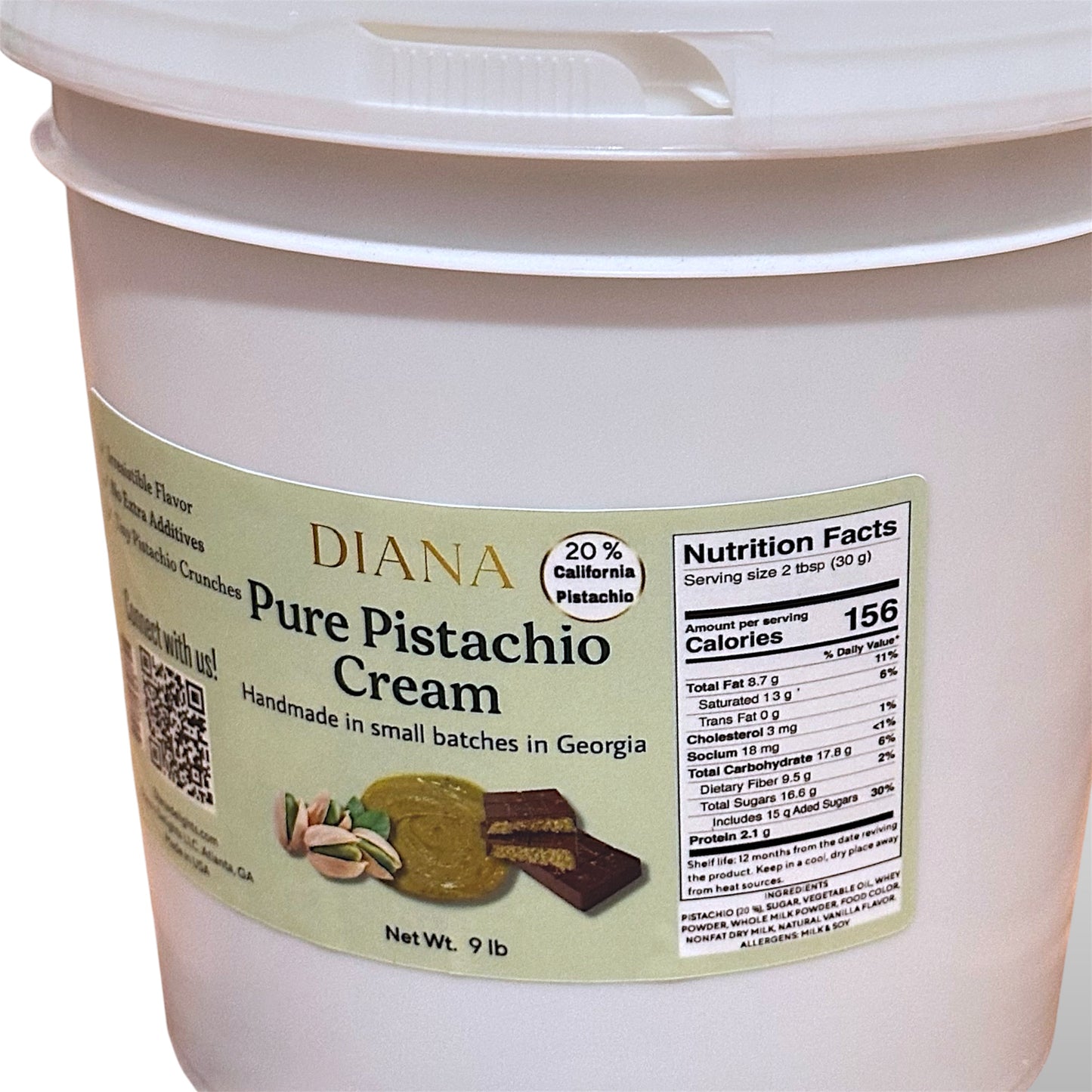 9 lb PISTACHIO CREAM, 20% pistachio, Dubai chocolate pistachio cream