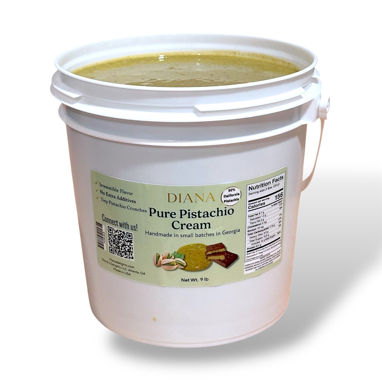 9 lb PISTACHIO CREAM, 50% pistachio, 1 gallon bucket, Perfect cream for Dubai chocolate and more