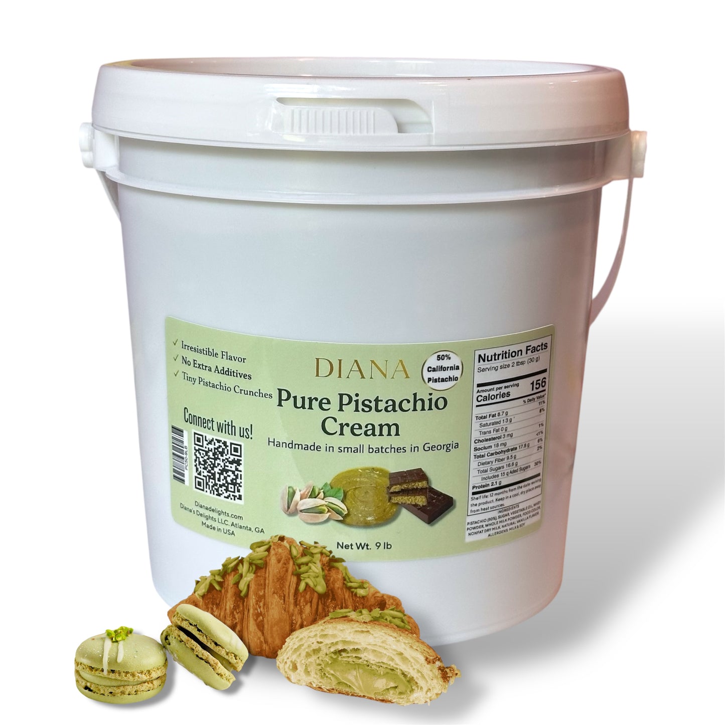9 lb PISTACHIO CREAM, 50% pistachio, 1 gallon bucket, Perfect cream for Dubai chocolate and more