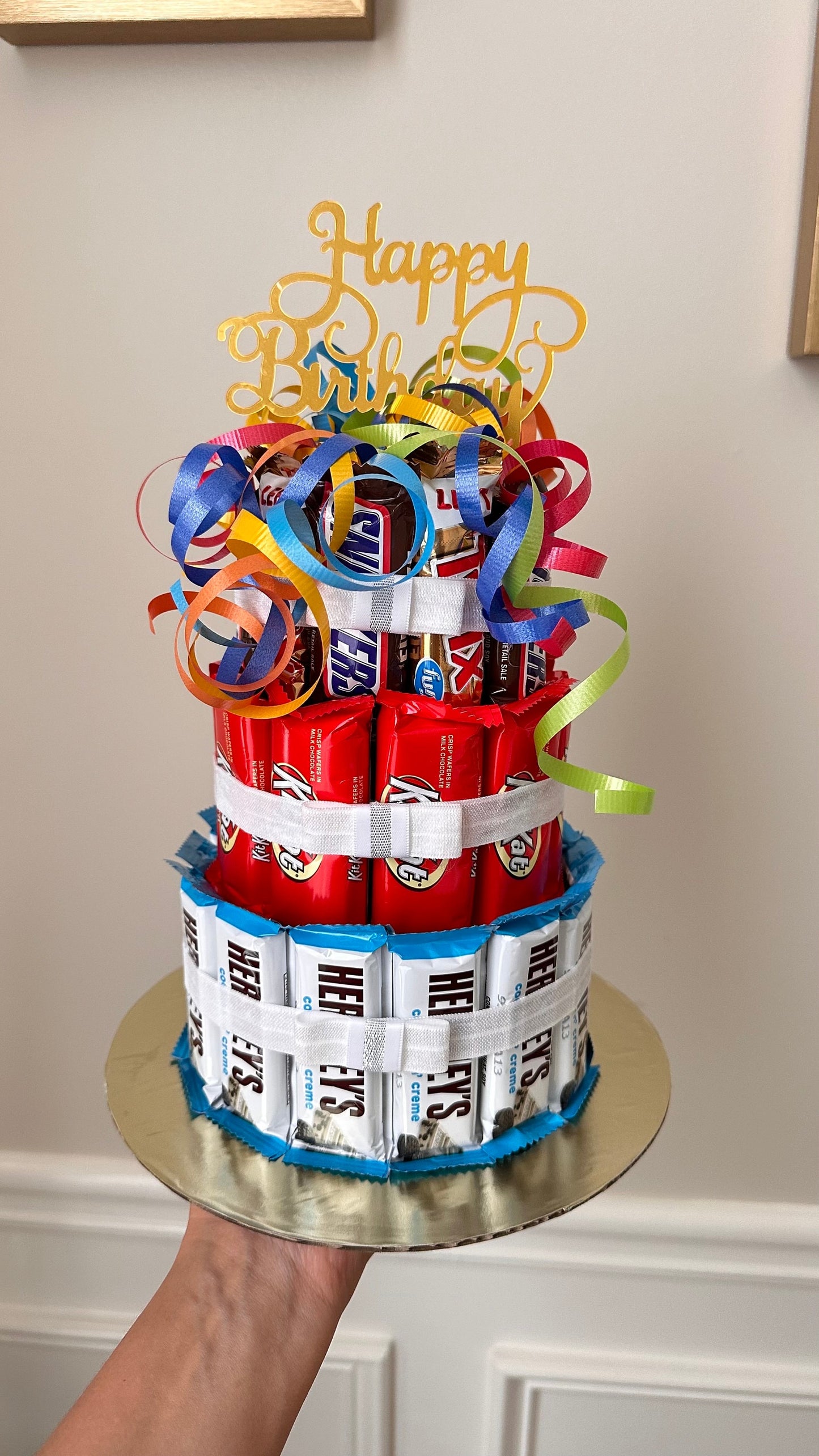 Chocolate Tower Cake, Candy tower cake. Birthday chocolate cake giftbox. Gift for Friends, Birthday cake