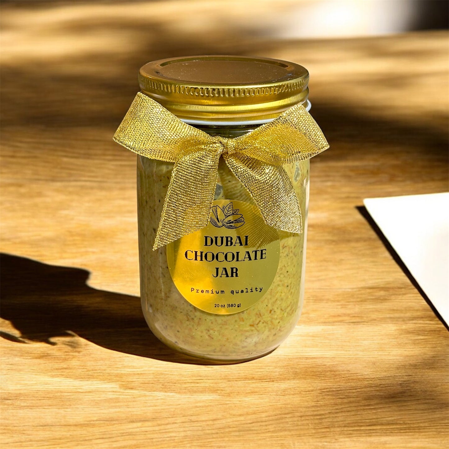 Dubai Chocolate in a Glass Jar (20 oz) with Chocolate Chunks.