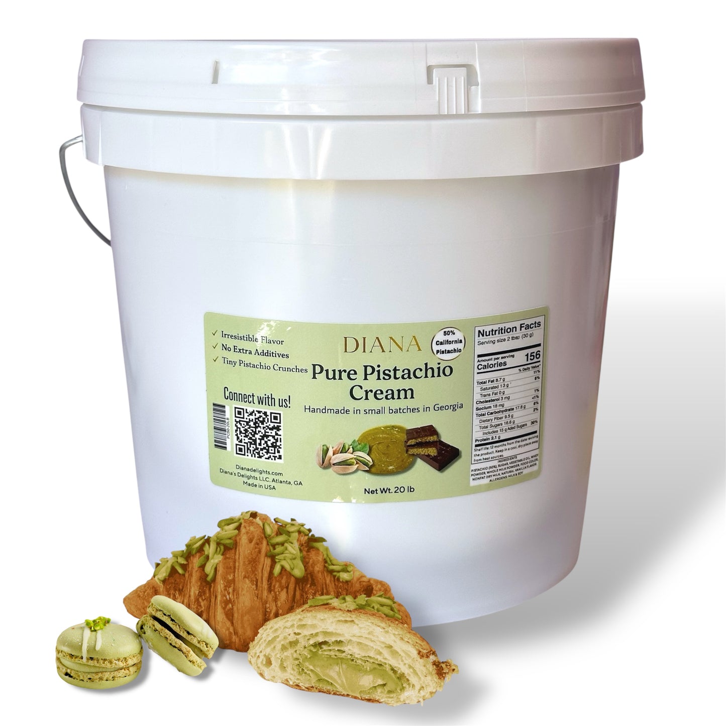 20 lb PISTACHIO CREAM, 50% pistachio, 2 gallon bucket, Perfect cream for Dubai chocolate and more