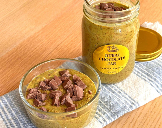 Dubai Chocolate in a Glass Jar (20 oz) with Chocolate Chunks.