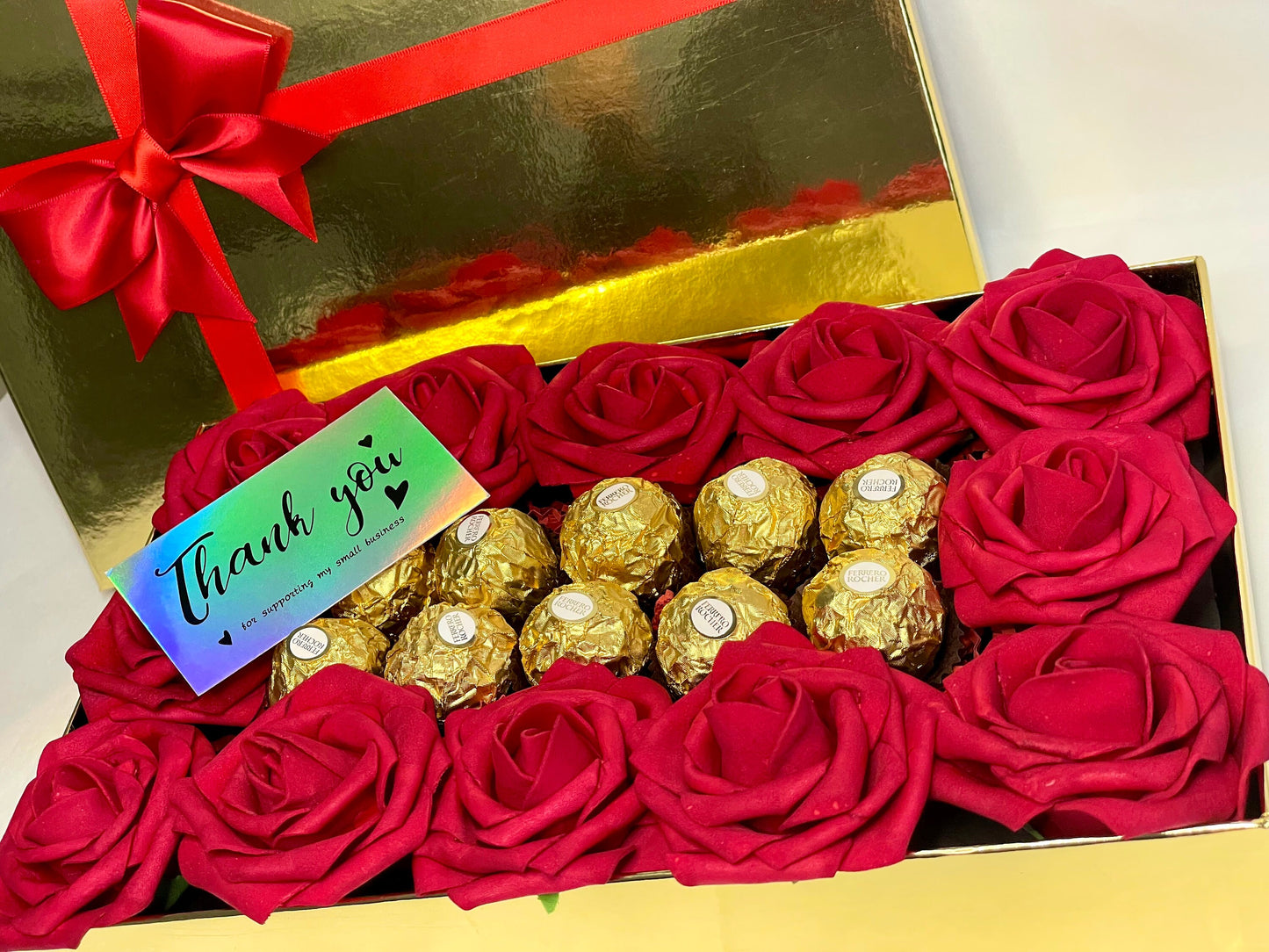Red Rose and Ferrero Gifbox. Ferrero Rocher Artificial Roses Gift for birthday. Gift for Mom Valentines, Anniversary, Proposal gift for her.