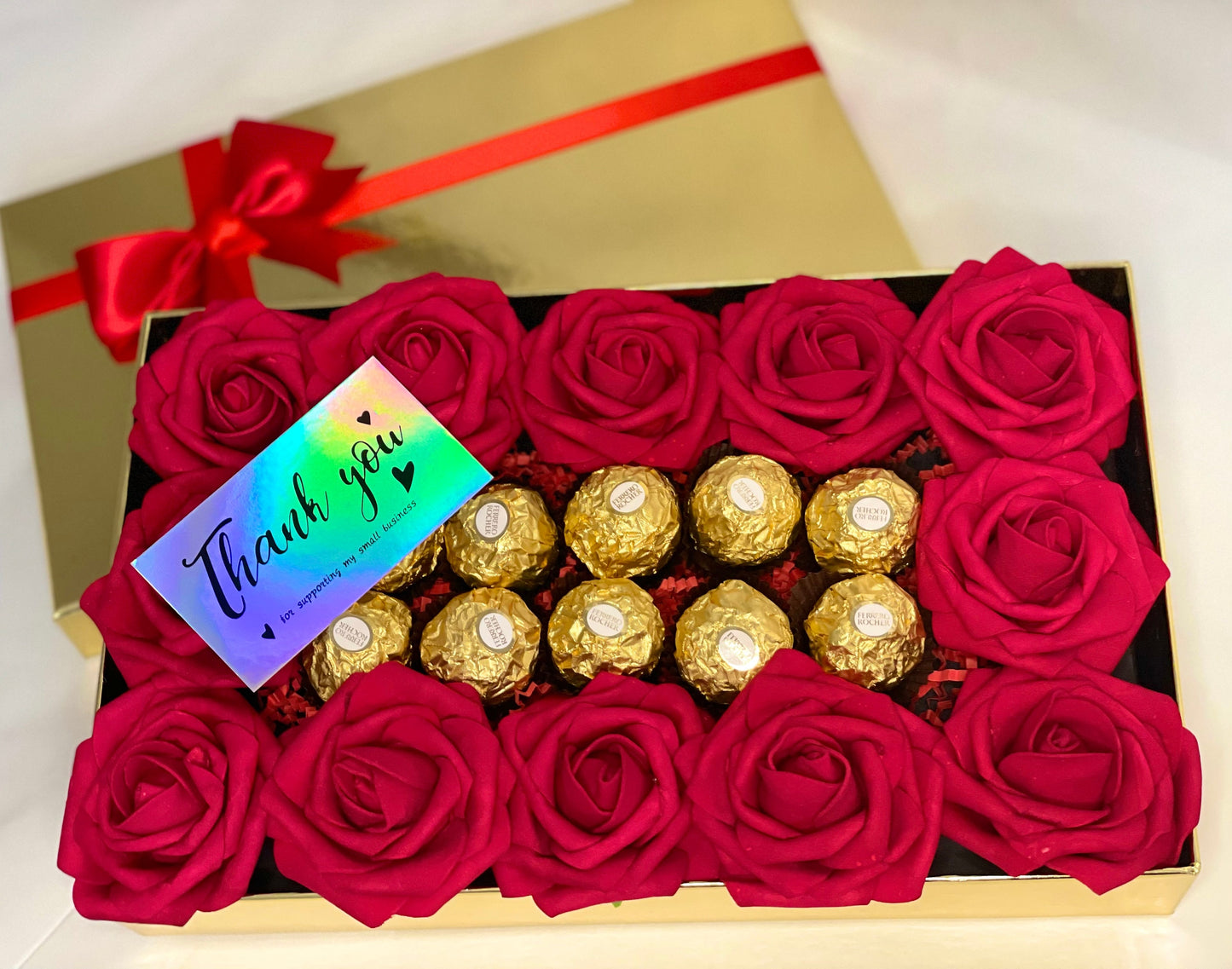 Red Rose and Ferrero Gifbox. Ferrero Rocher Artificial Roses Gift for birthday. Gift for Mom Valentines, Anniversary, Proposal gift for her.