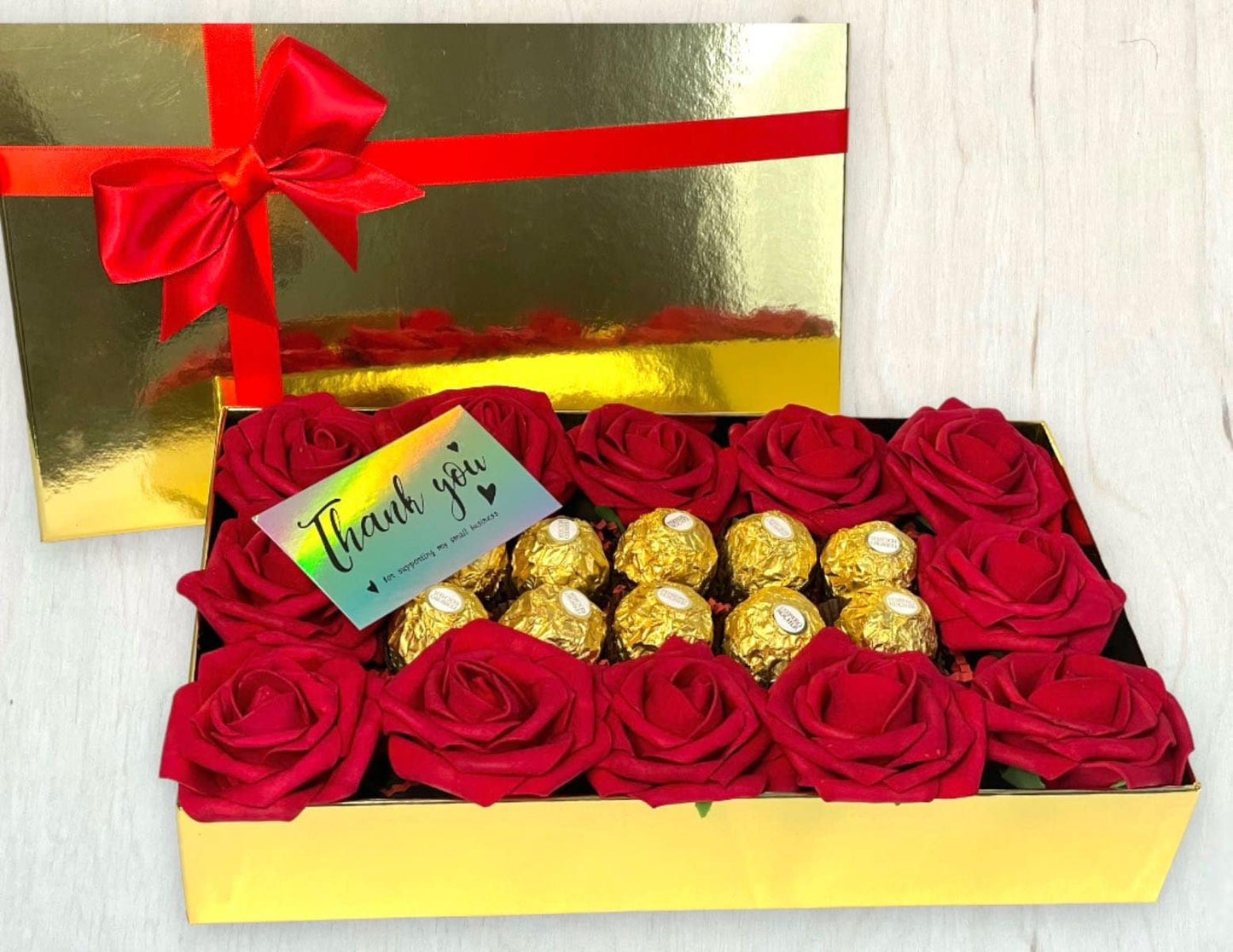 Red Rose and Ferrero Gifbox. Ferrero Rocher Artificial Roses Gift for birthday. Gift for Mom Valentines, Anniversary, Proposal gift for her.