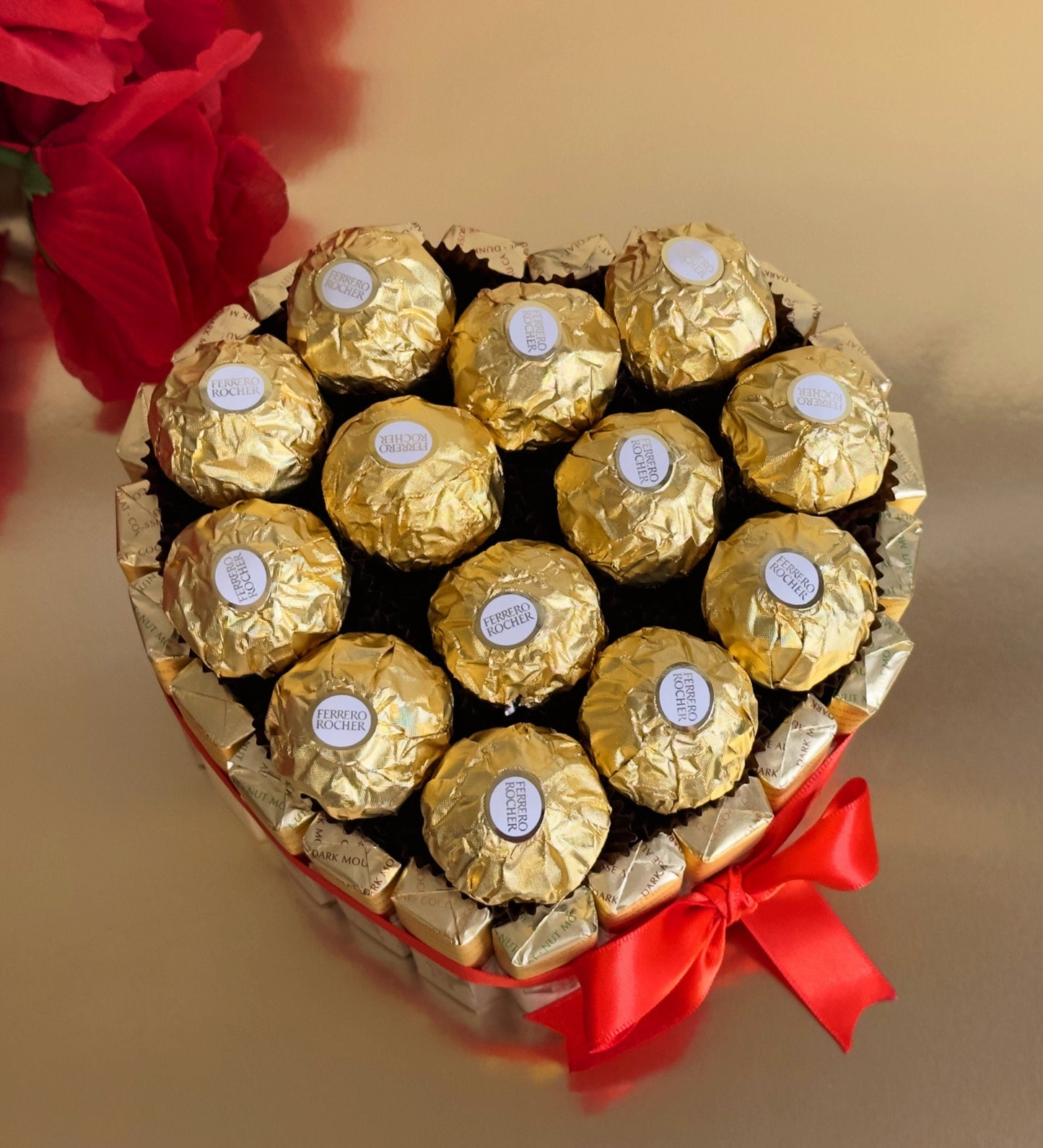 Ferrero Heart Shaped Gift. Luxury Chocolate Giftbox Cake. Valentines Candy Giftbox. Anniversary Giftbox