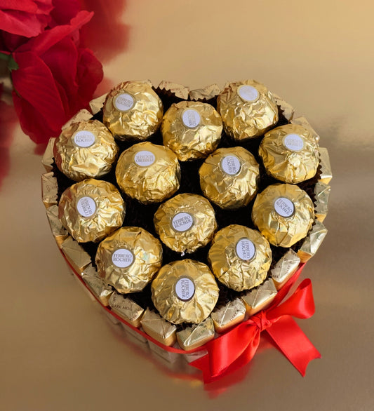 Ferrero Heart Shaped Gift. Luxury Chocolate Giftbox Cake. Valentines Candy Giftbox. Anniversary Giftbox