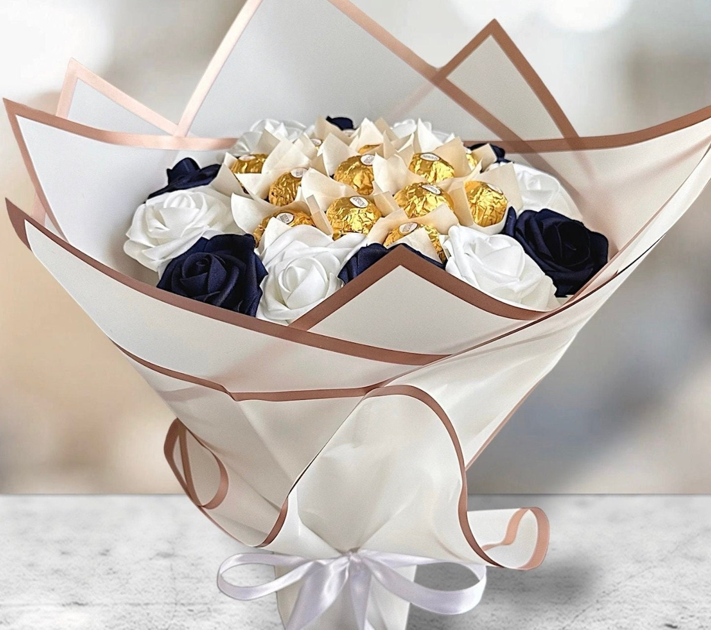 Bouquet with Ferrero Rocher Chocolotes and Roses | Gift for Mother, Birthday gift or Any occasions. Thank you bouquet, Get well Bouquet