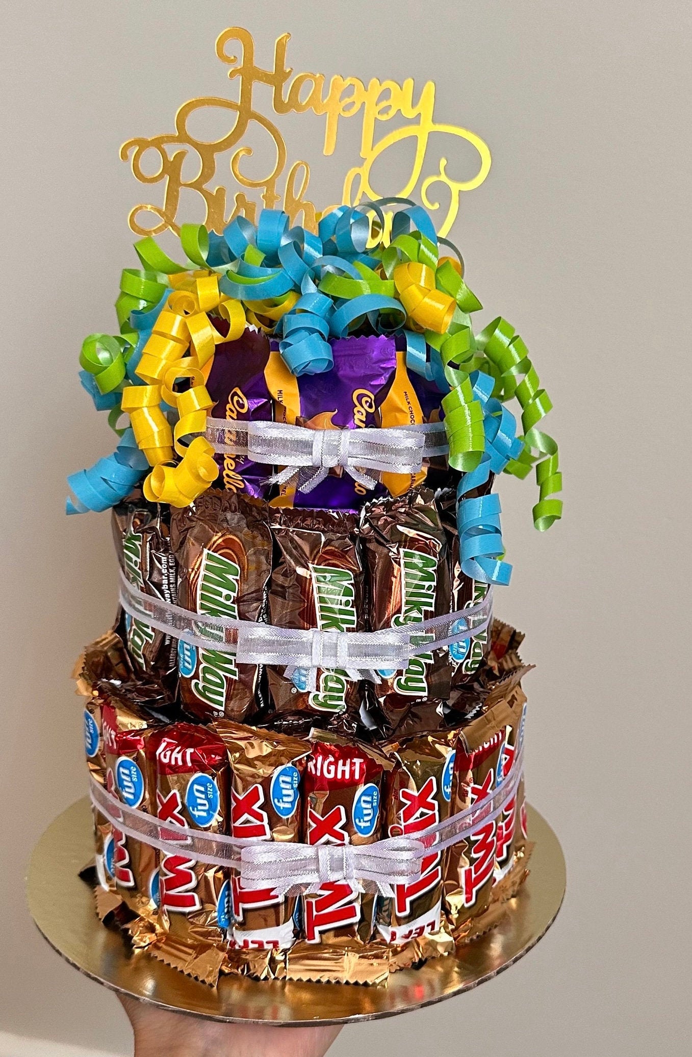 Chocolate Tower Cake, Candy tower cake. Birthday chocolate cake giftbox. Gift for Friends, Birthday cake